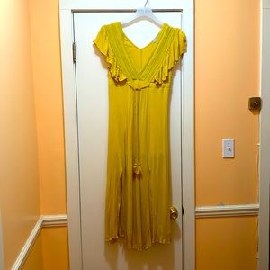 Baltic Born Jennifer Deep V Maxi Dress Mustard Size Small